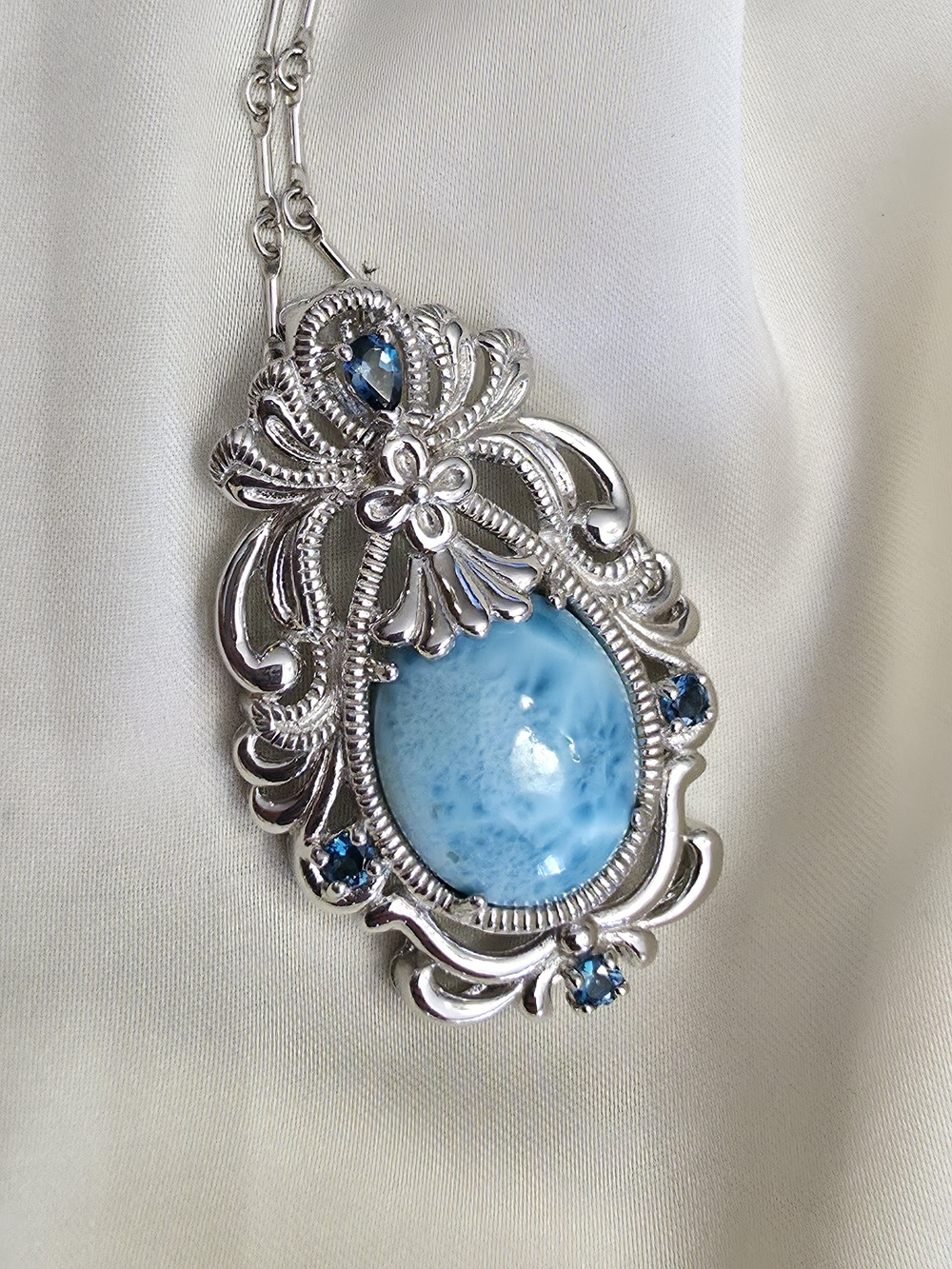 Blue Larimar With London Blue Topaz Accents Pendant Necklace
